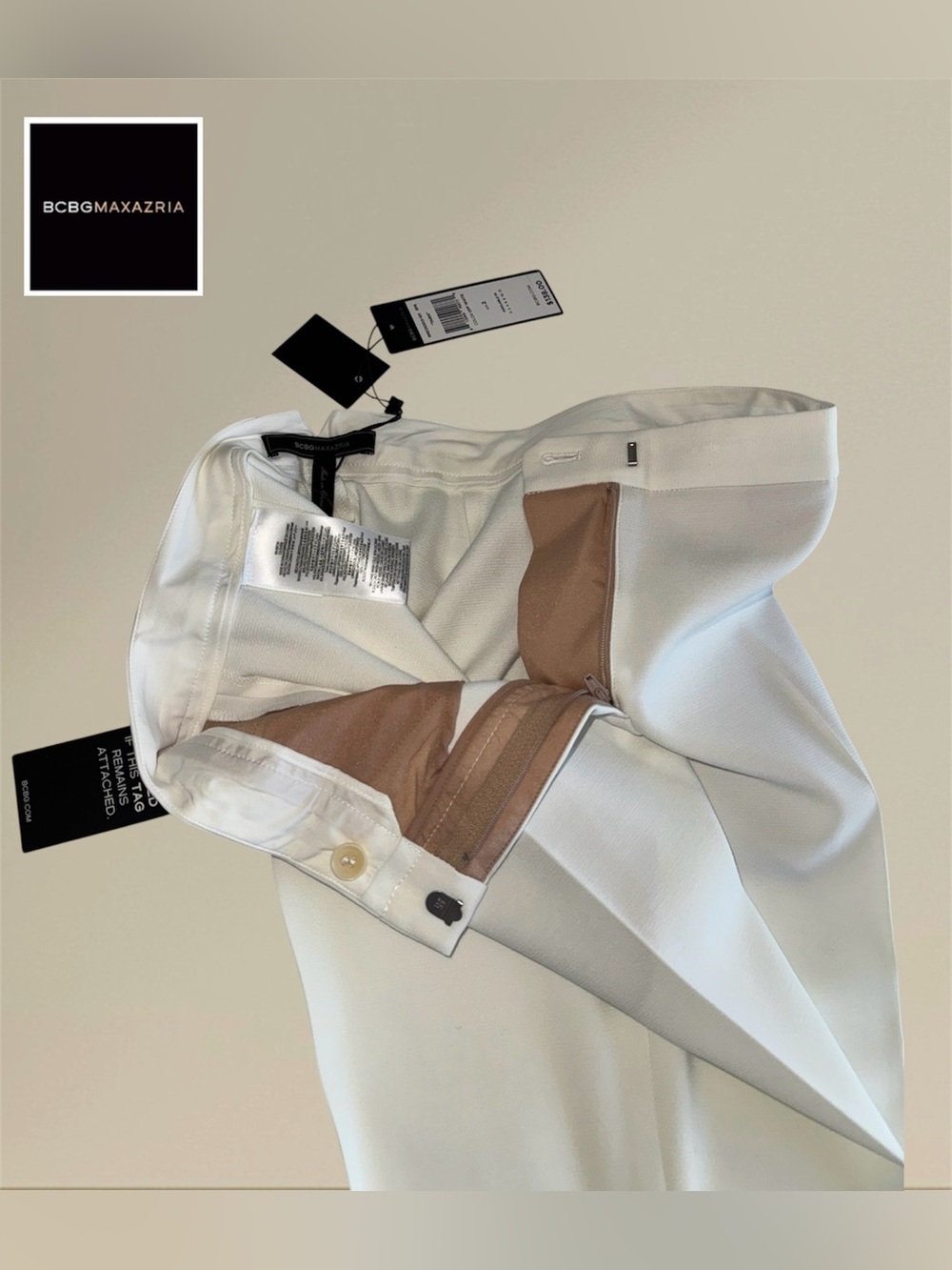 🛍️SALE🛍️ BCBGMaxAzria TARIK Off-White Tailored Straight Pants Trousers - Picture 9 of 14